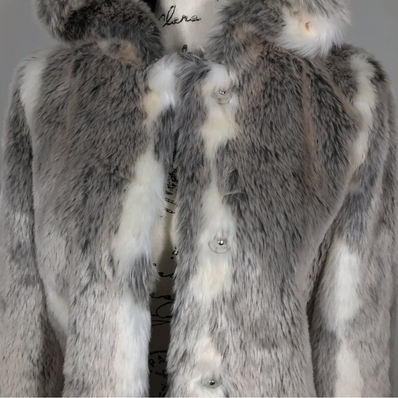 Y2K Aeropostale Faux Fur Button Down Hooded Coat Jacket - Picture 2 of 9